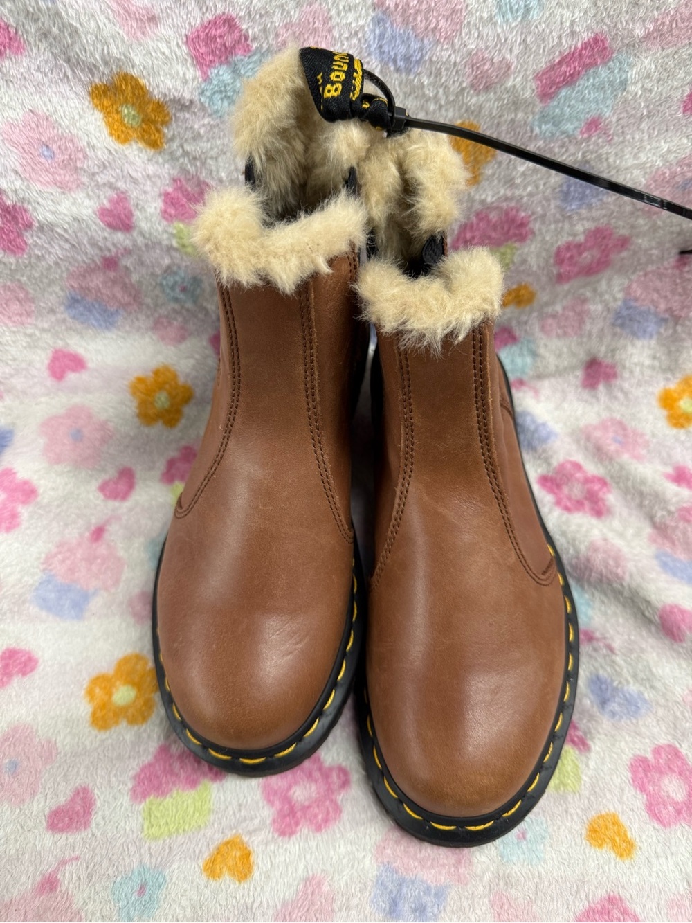 Dr. Martens Brown Leather Faux-Fur Cuffed Chelsea Boots